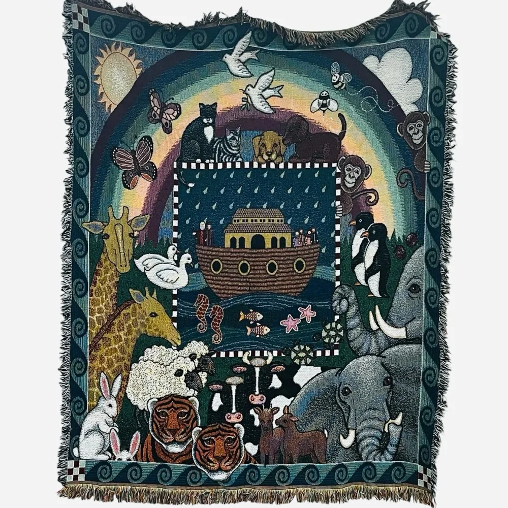 Noah’s Ark Woven Tapestry Blanket Throw by American Weavers Vintage 1990’s